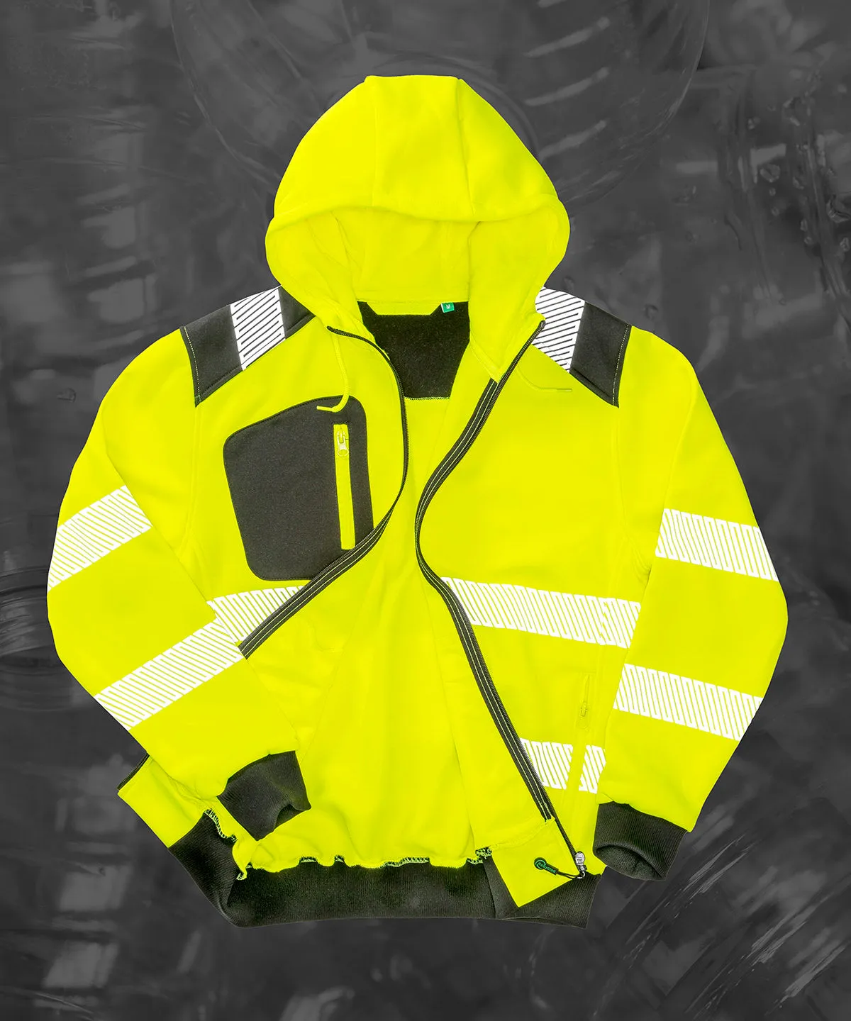 Recycled robust zipped safety hoodie | Fluorescent Orange/Black