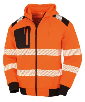 Recycled robust zipped safety hoodie | Fluorescent Orange/Black