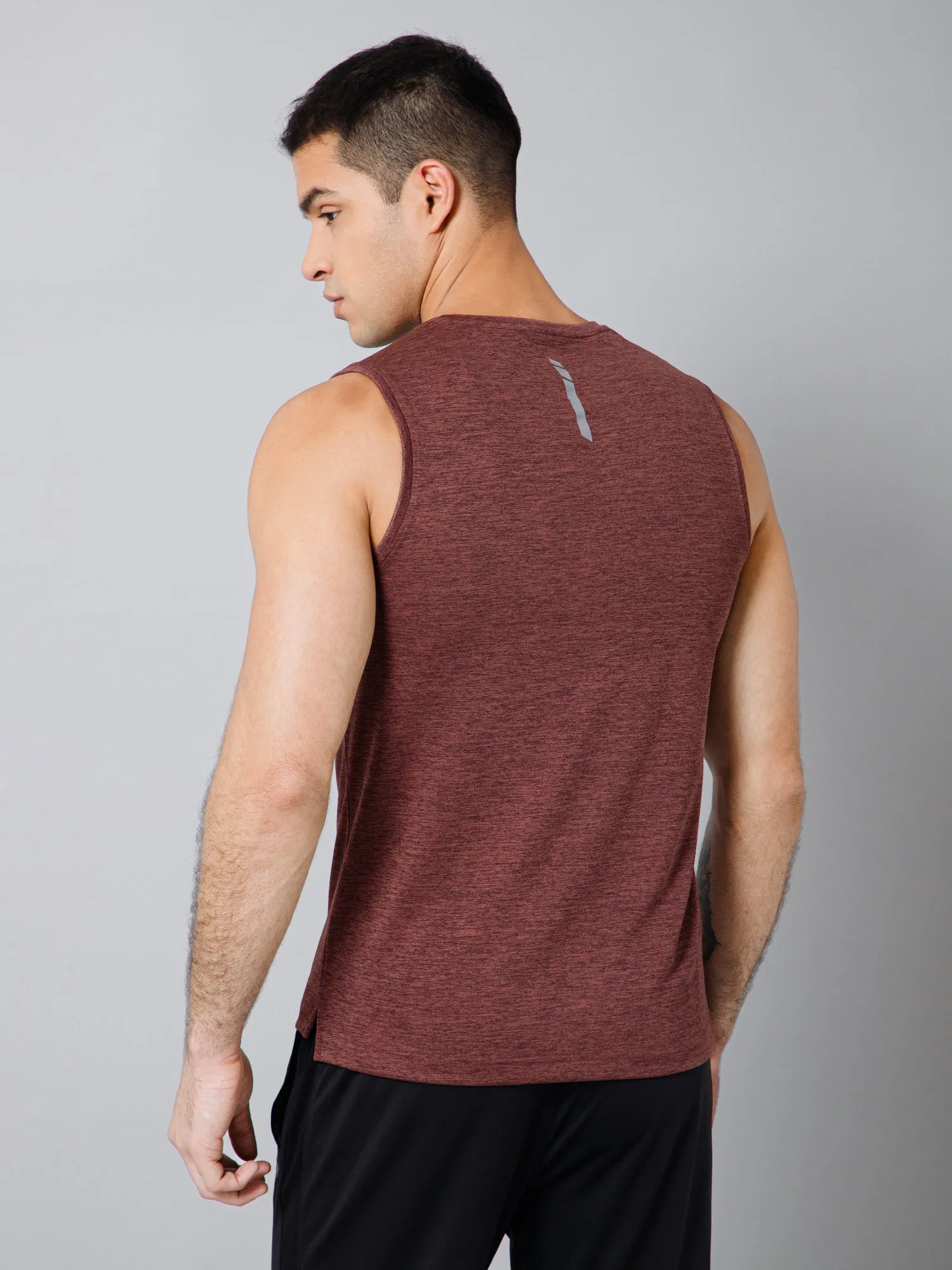 Regular Fit Solid Round Neck Sleeveless Wine Active Wear T-Shirt for Men