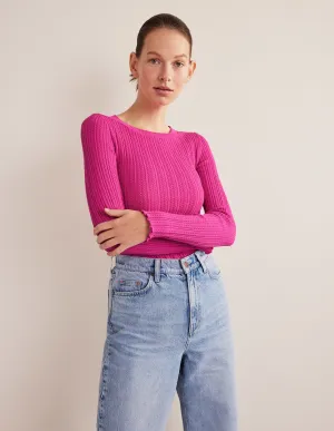 Ribbed Pointelle Top-Fuschia Fedora