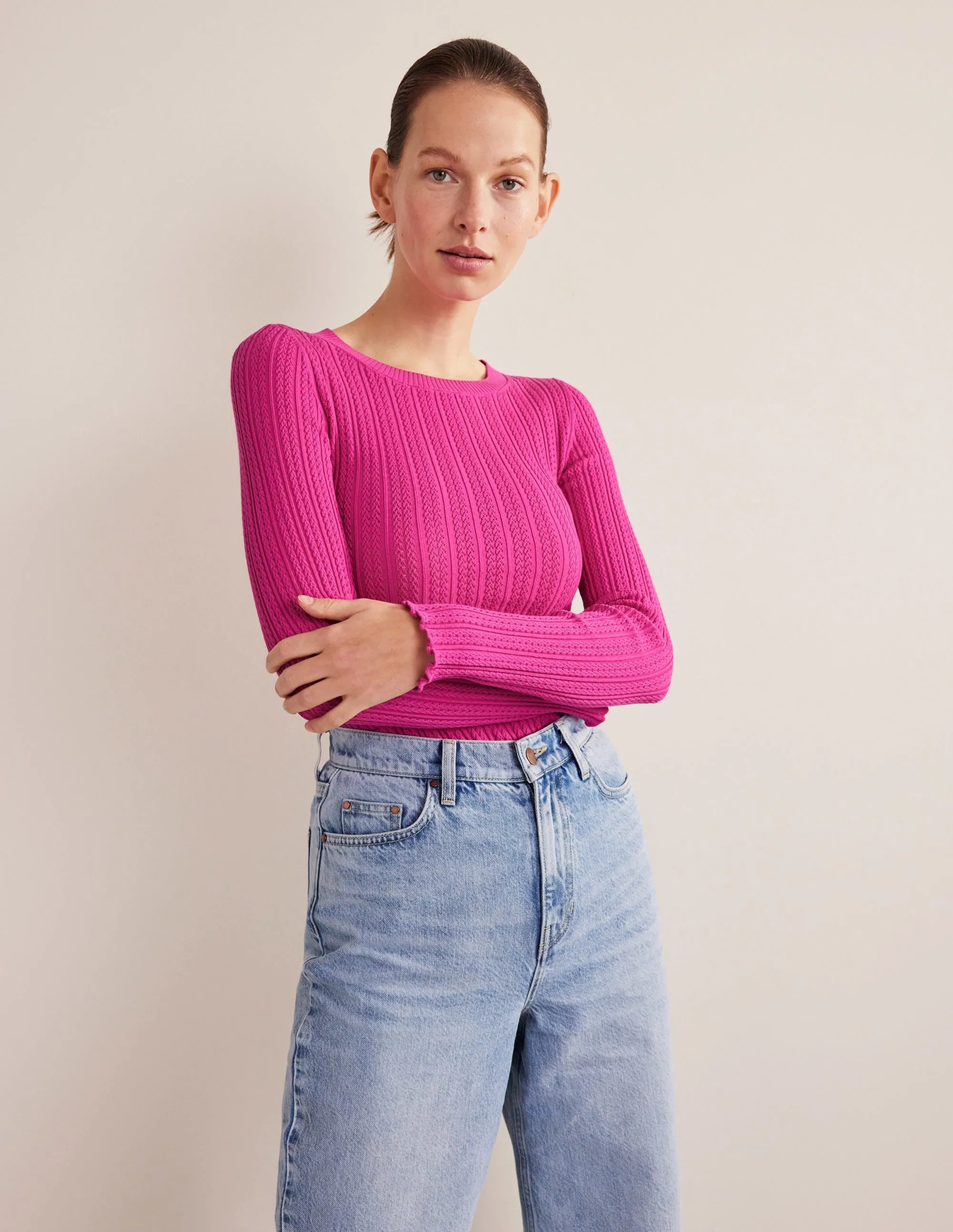 Ribbed Pointelle Top-Fuschia Fedora