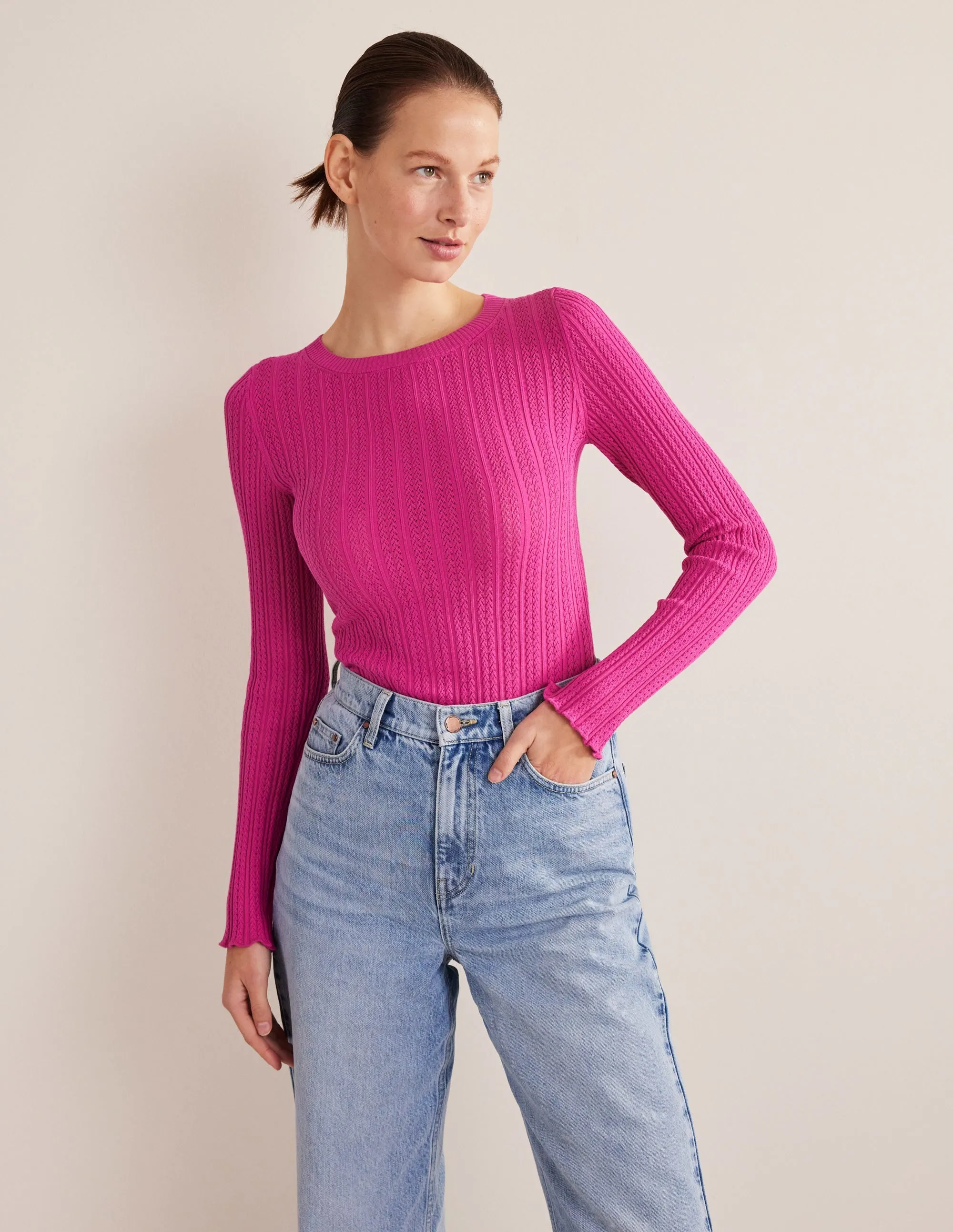 Ribbed Pointelle Top-Fuschia Fedora