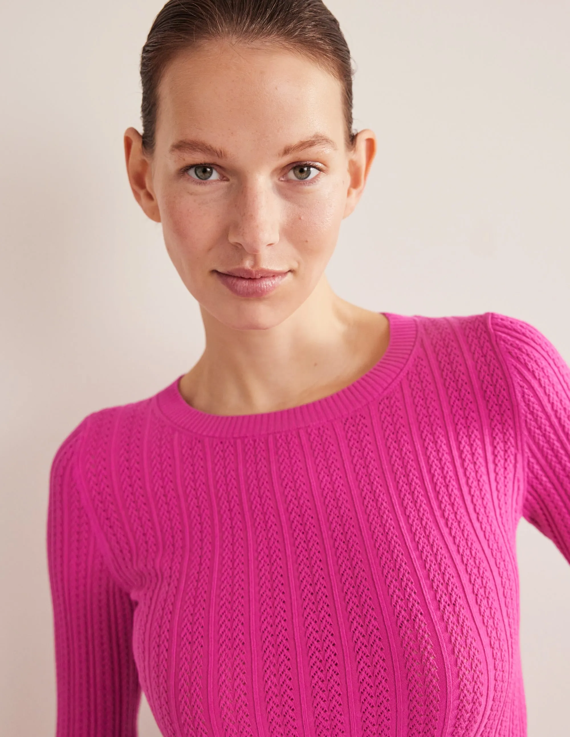 Ribbed Pointelle Top-Fuschia Fedora