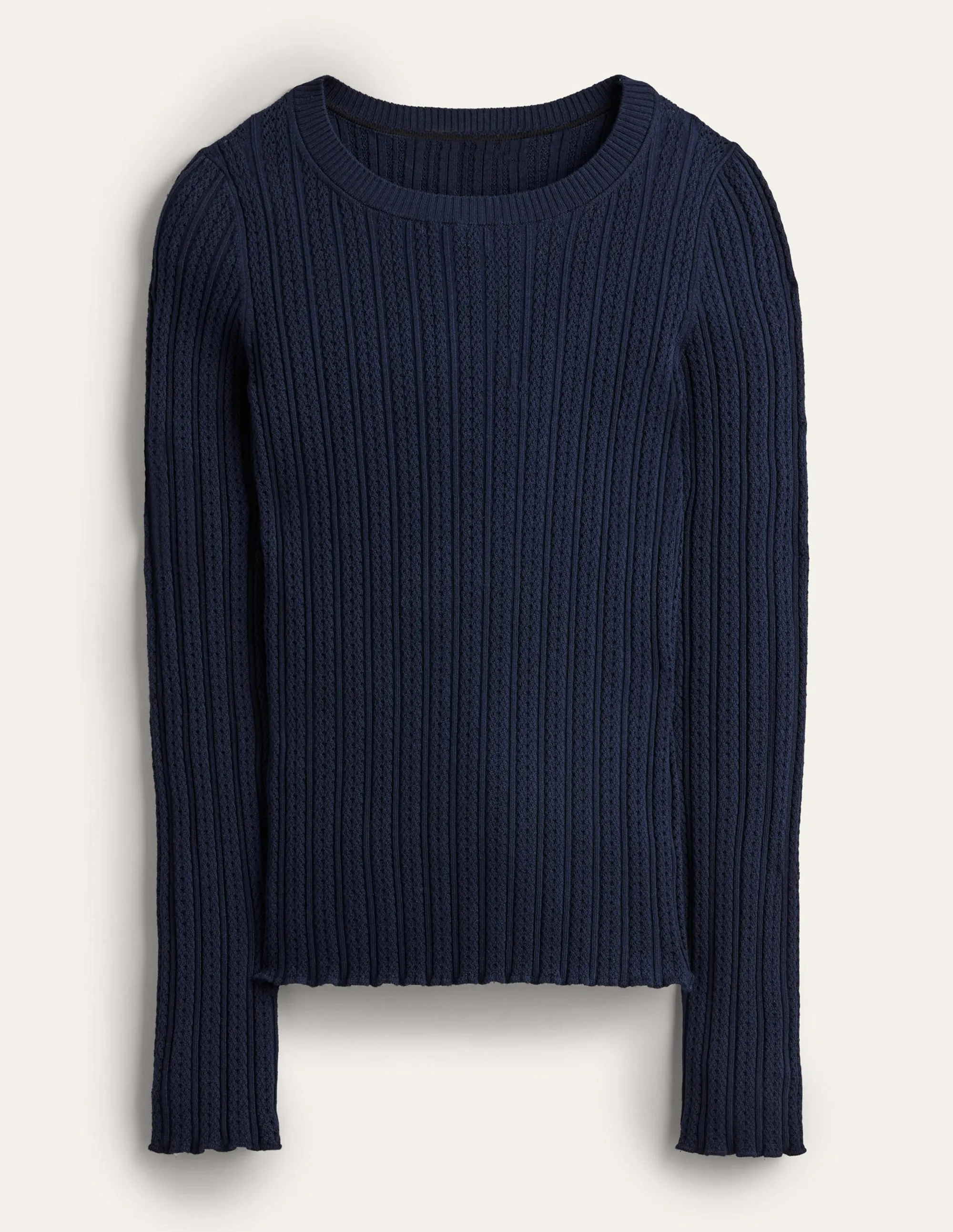 Ribbed Pointelle Top-Navy