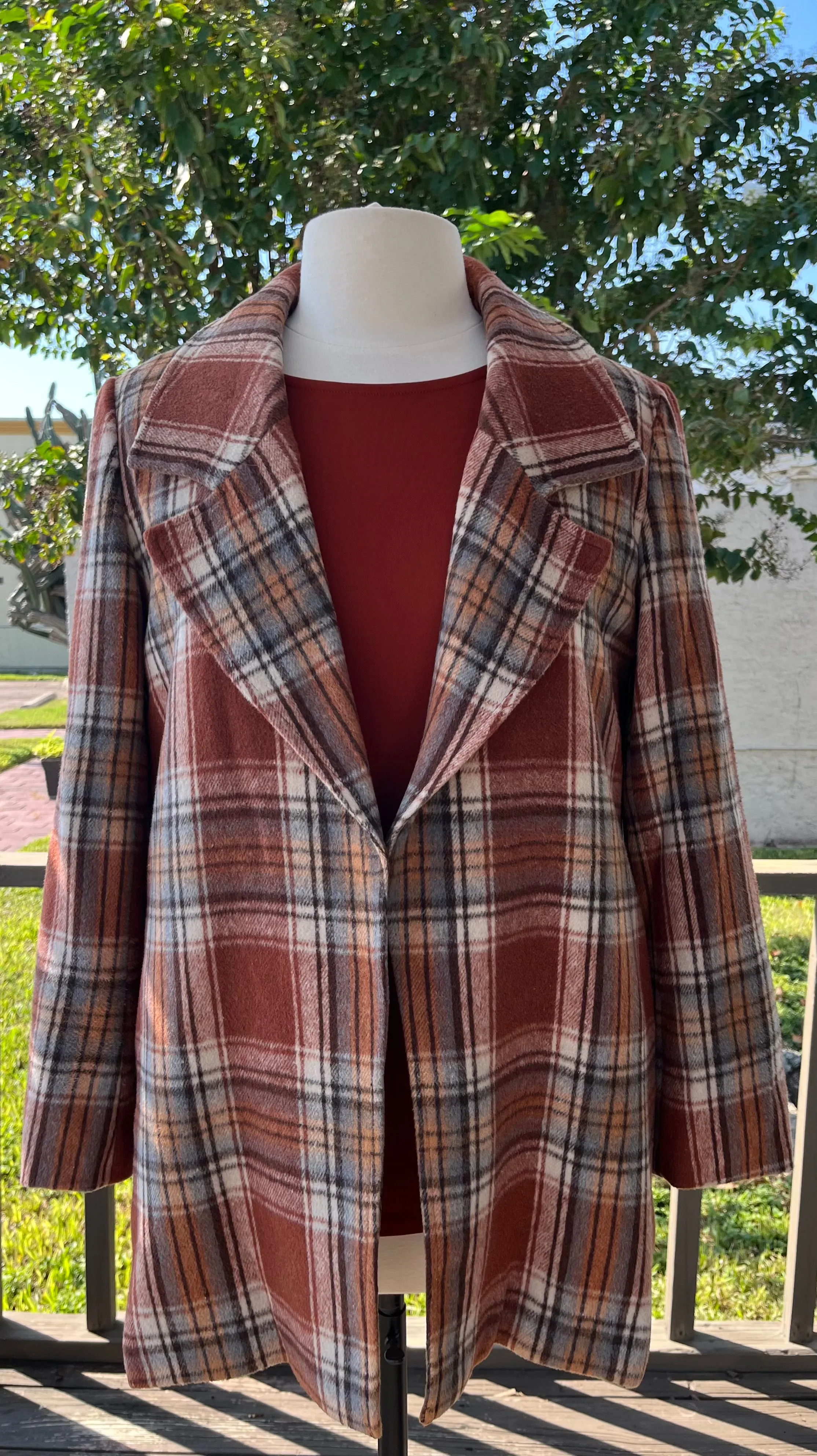 Rust Mix Checked Flannel Blazer by Multiples