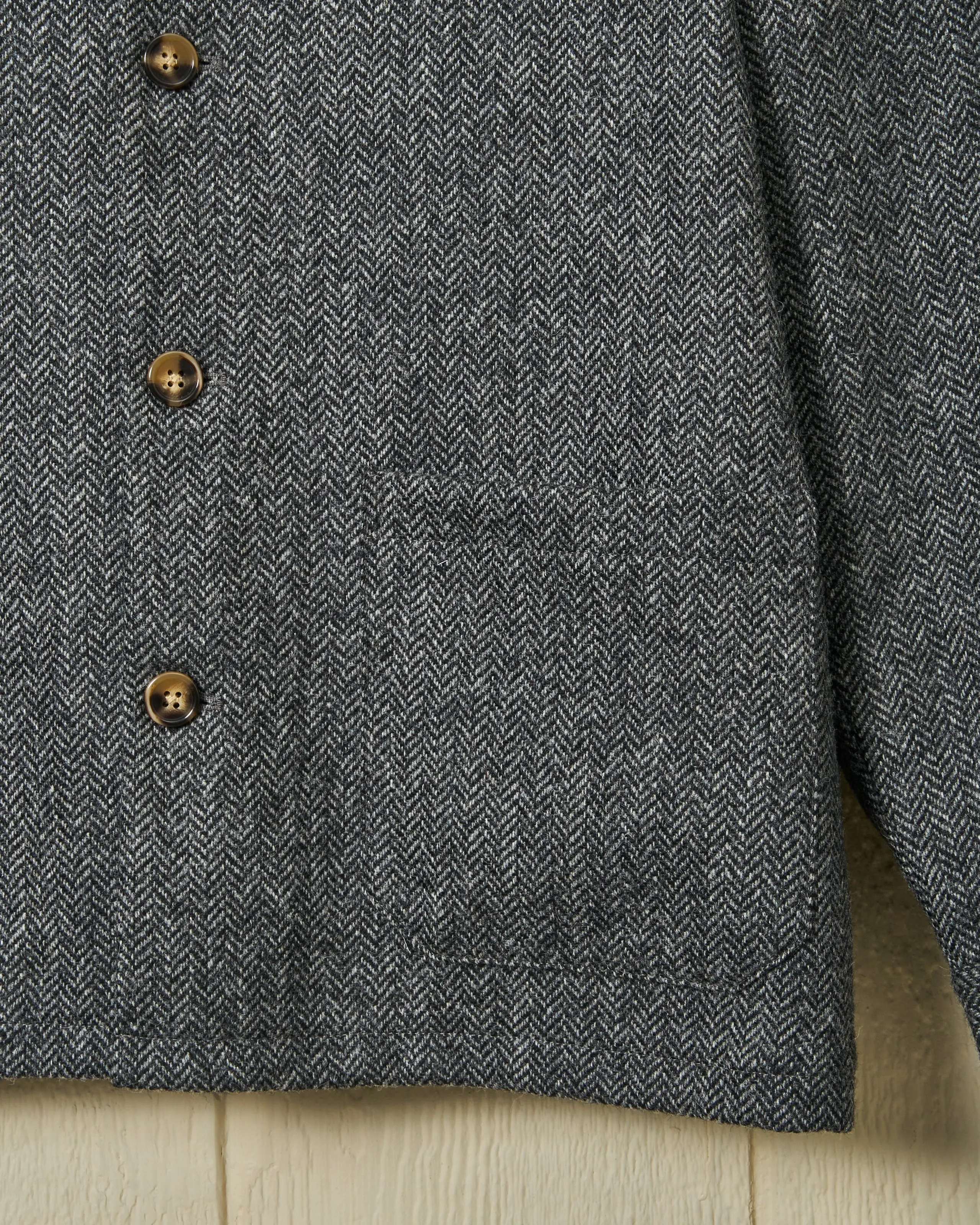 Shetland Wool Loafer Jacket in Charcoal Herringbone