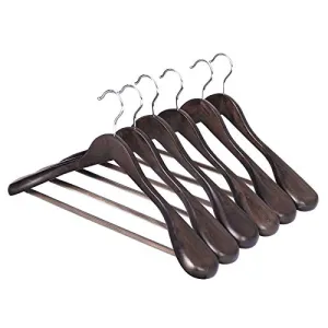 SONGMICS Solid Wooden Suit Coat Hangers 6 Pack Extra-wide Non-slip Shoulder Brown URSH06B