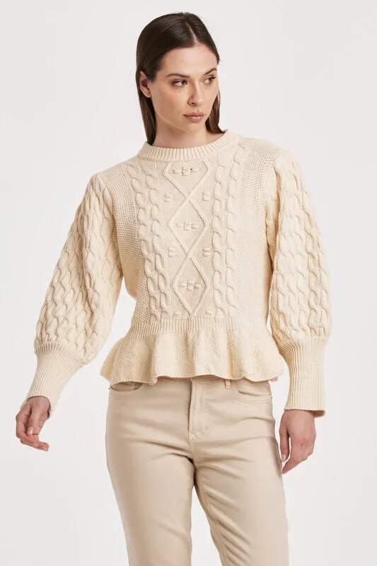 Stefania Cable Knit Peplum Sweater