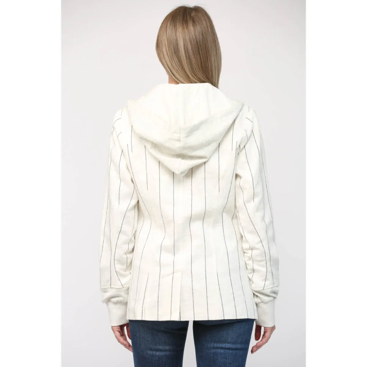 Striped Linen Hooded Blazer Jacket