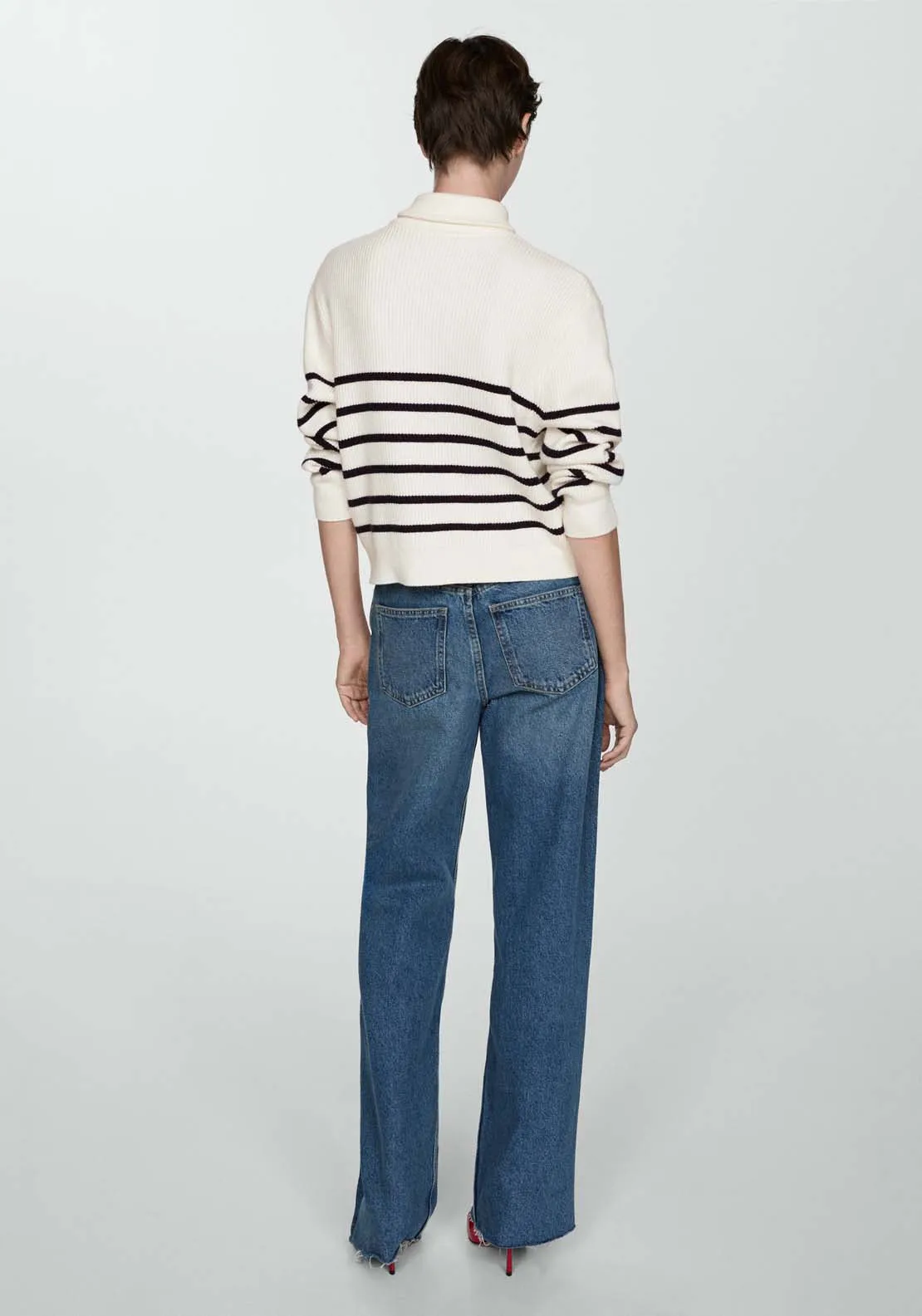 Striped sweater with zip - Navy