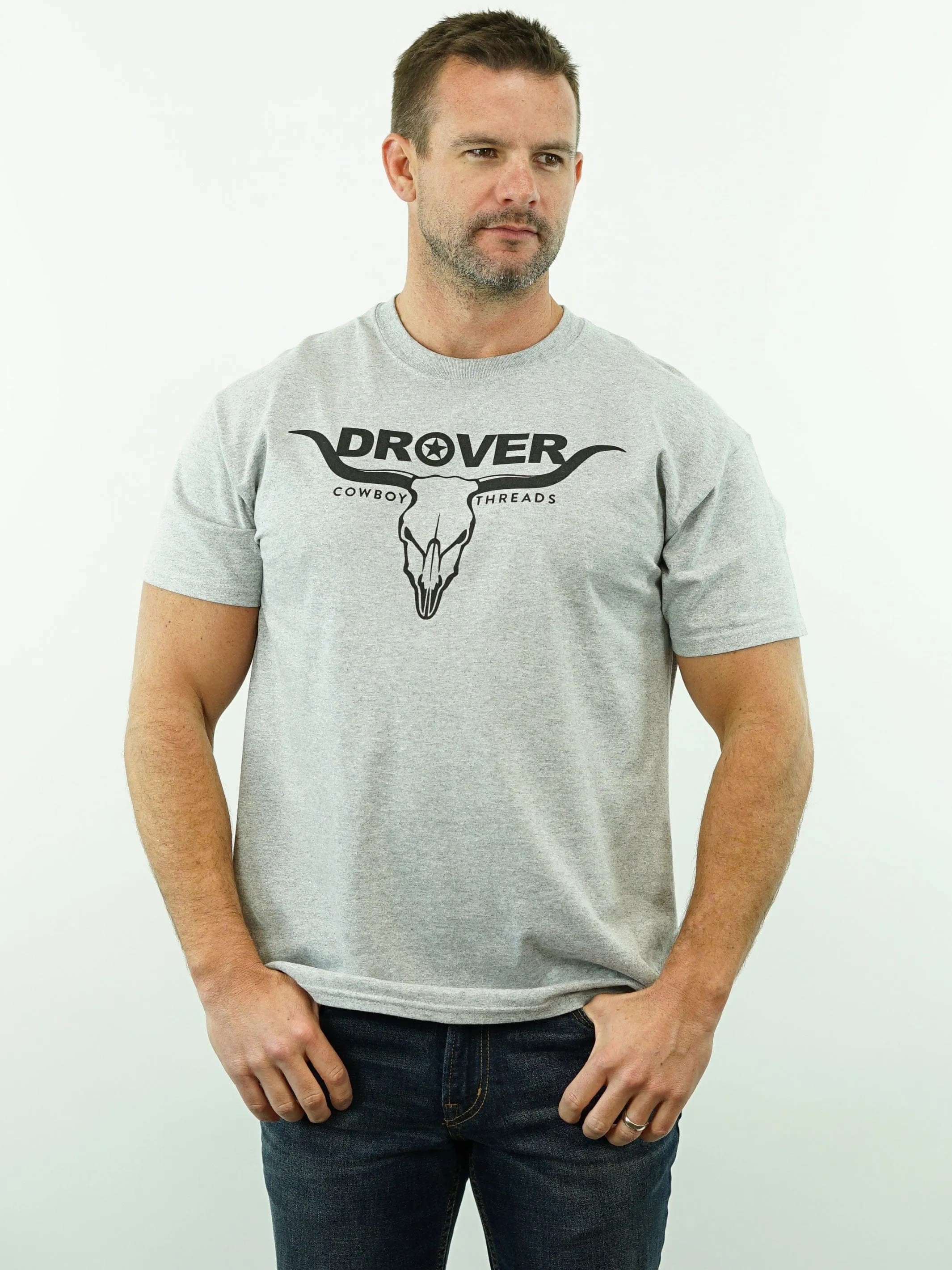 T-Shirt - Drover Bull Skull - Grey Heather