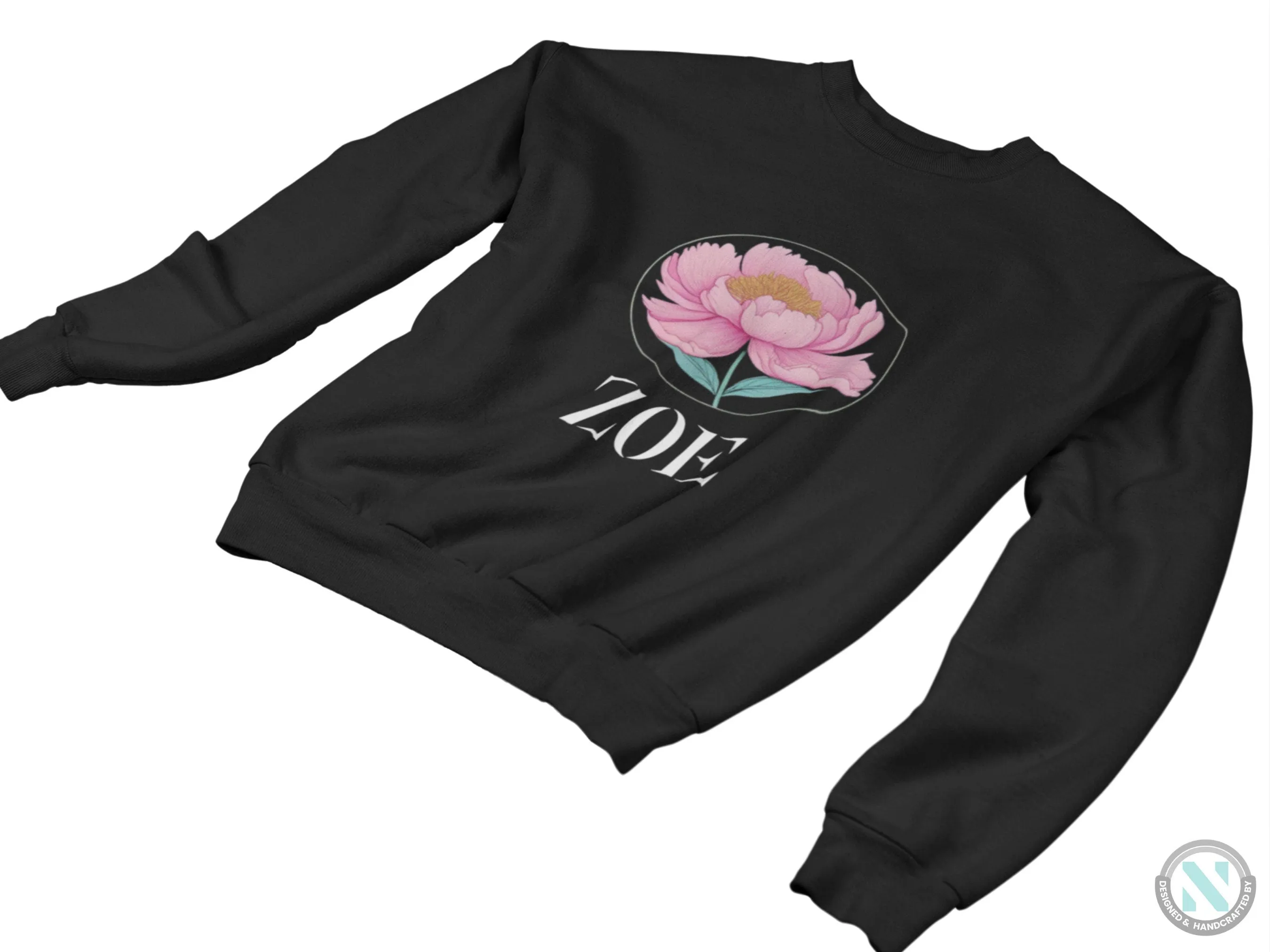 Toddler Girls Custom Name Sweatshirt with Pink Peony Flower Design