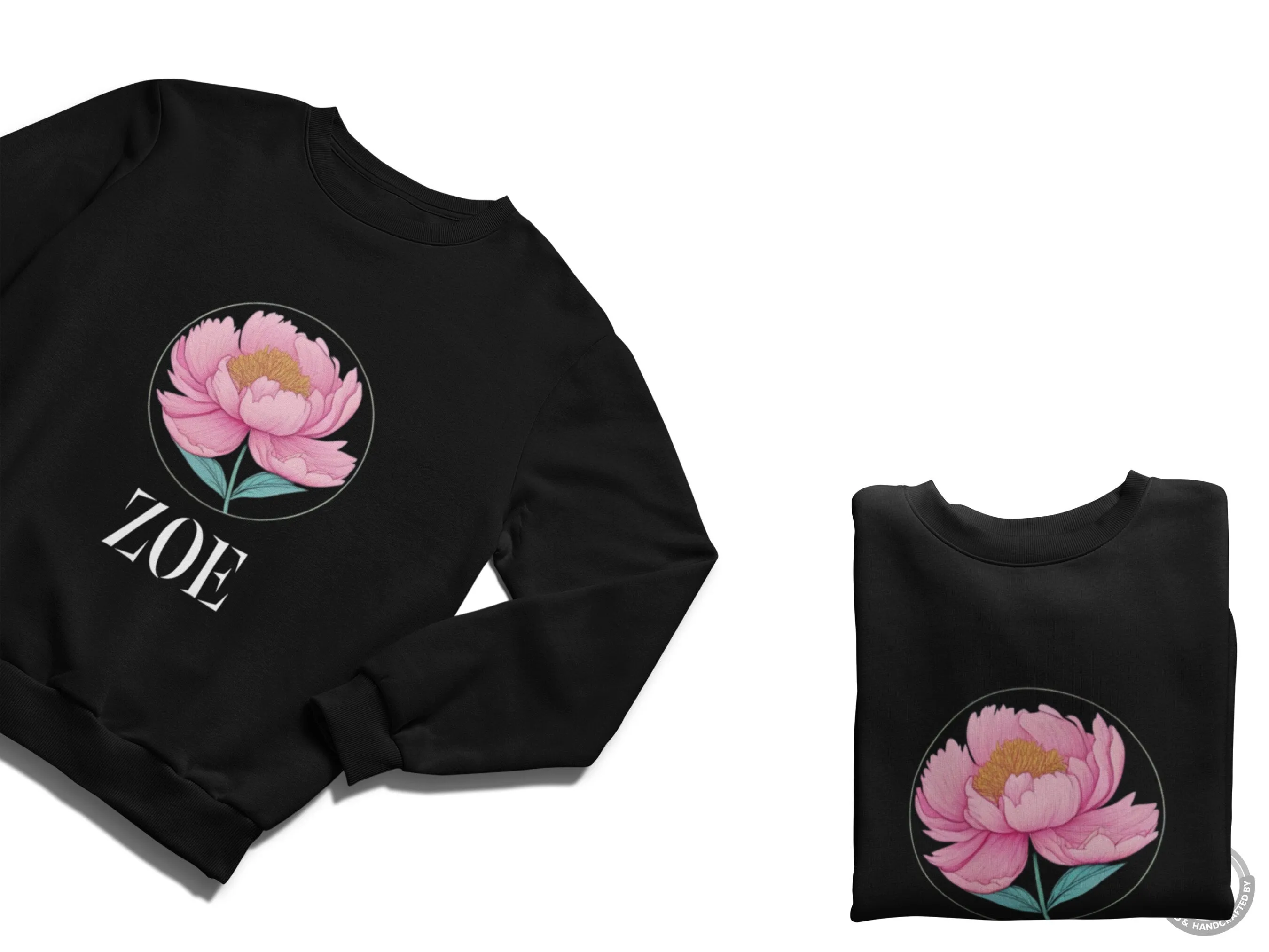 Toddler Girls Custom Name Sweatshirt with Pink Peony Flower Design