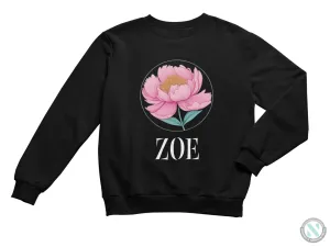 Toddler Girls Custom Name Sweatshirt with Pink Peony Flower Design