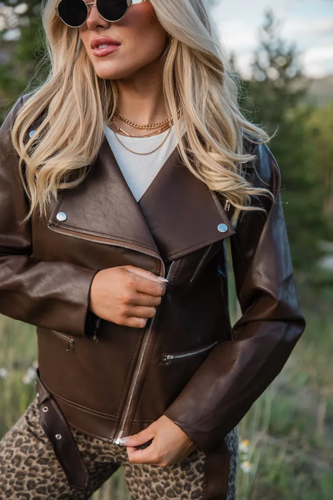 Vagabond Adventures Chocolate Brown Faux Leather Moto Jacket FINAL SALE