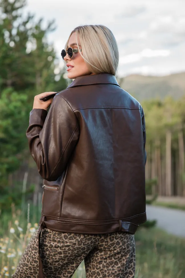 Vagabond Adventures Chocolate Brown Faux Leather Moto Jacket FINAL SALE