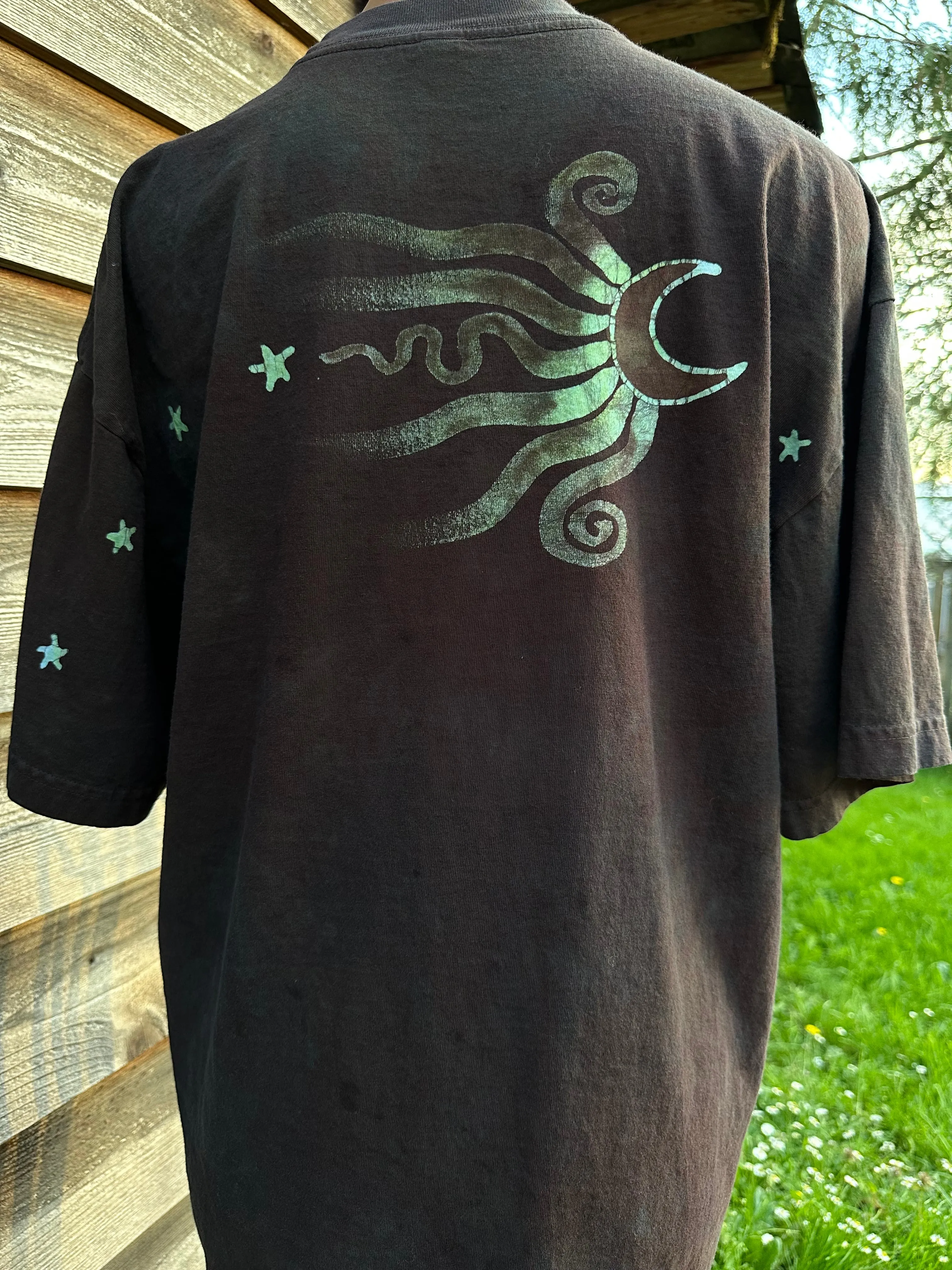 Very Dark Brown Tree of Life Handmade Batik Tshirt with Hidden Pocket