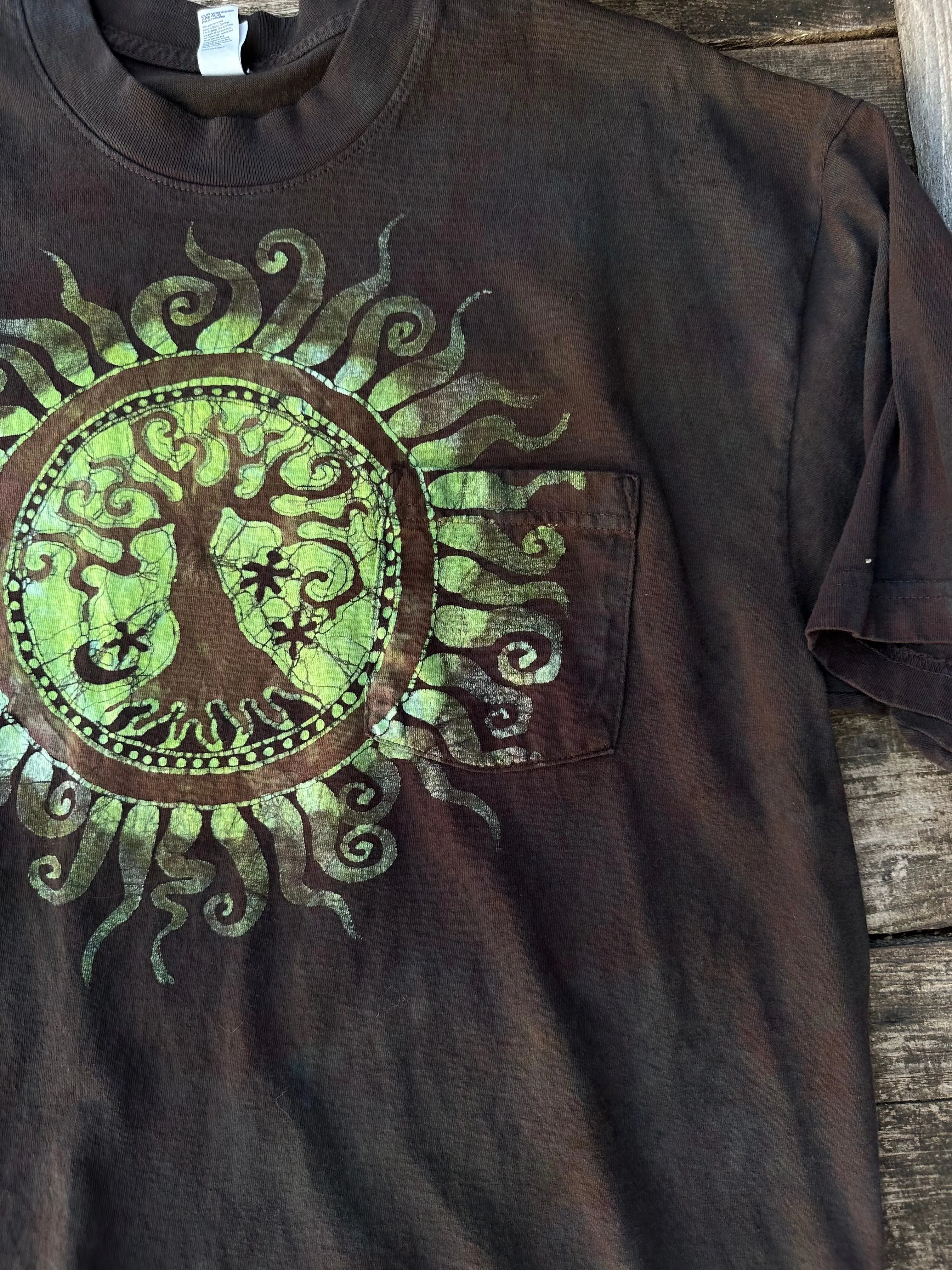 Very Dark Brown Tree of Life Handmade Batik Tshirt with Hidden Pocket