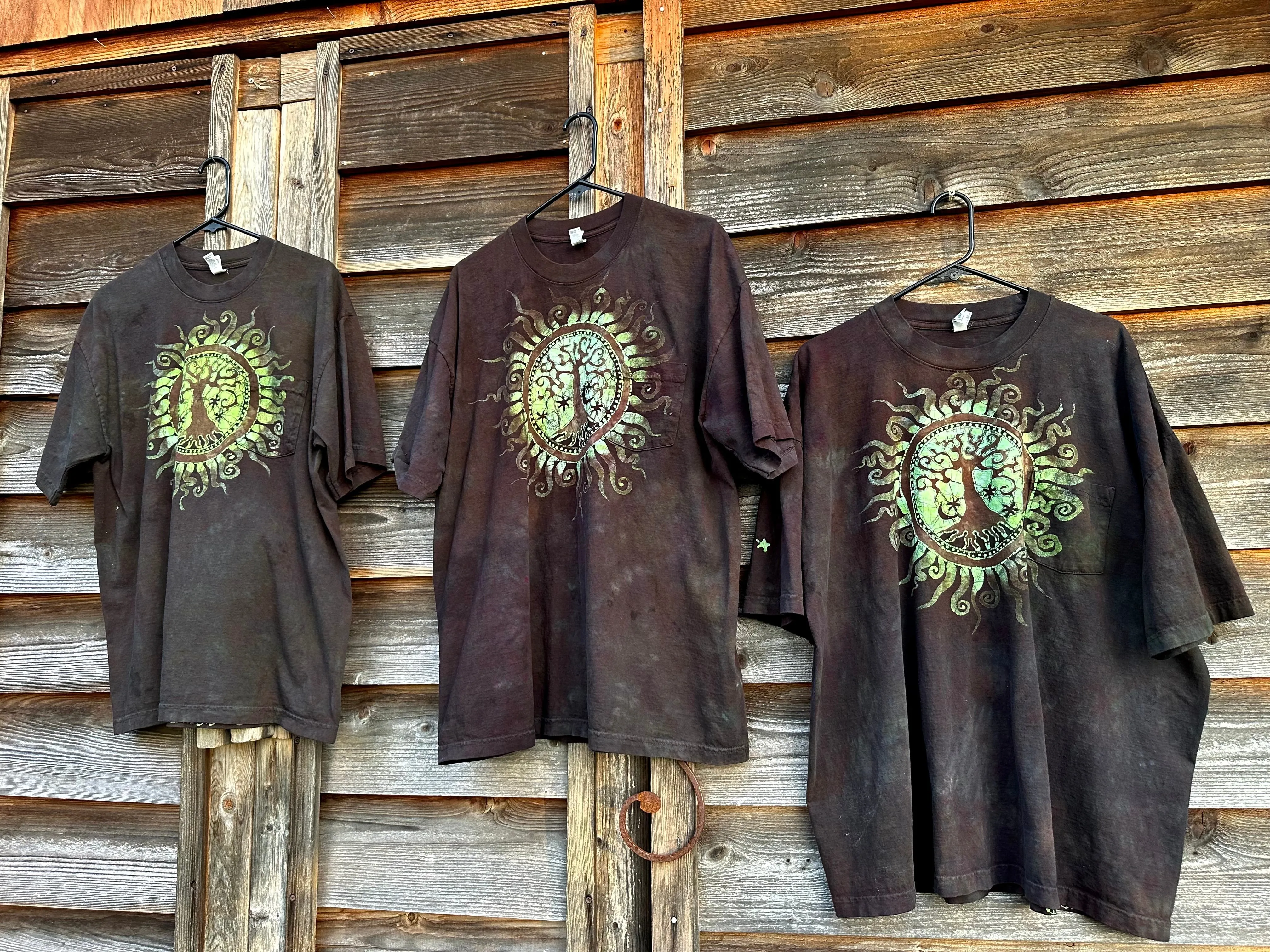 Very Dark Brown Tree of Life Handmade Batik Tshirt with Hidden Pocket