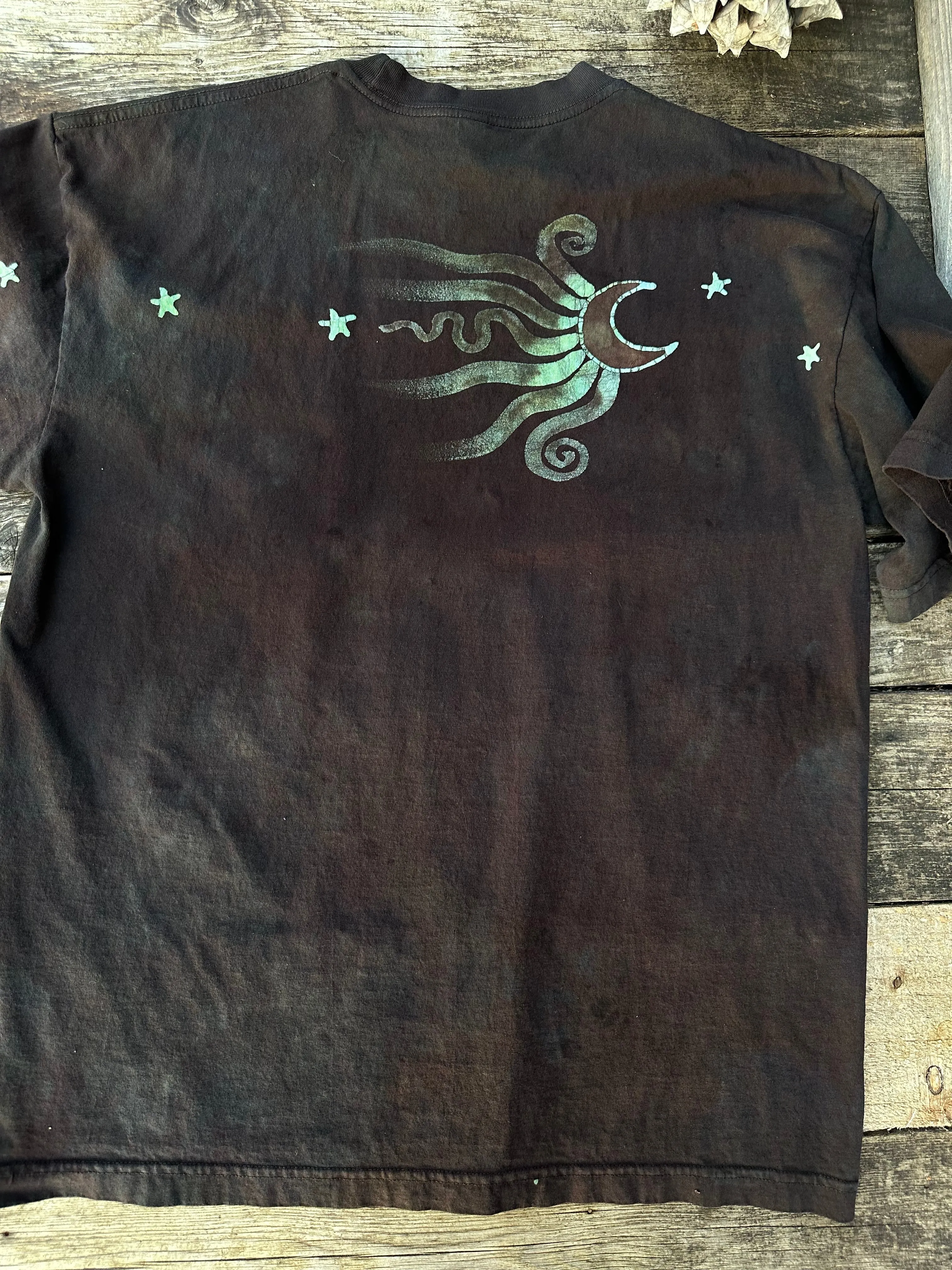 Very Dark Brown Tree of Life Handmade Batik Tshirt with Hidden Pocket