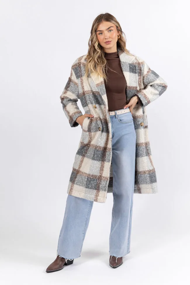 Wanting More Grey Sherpa Plaid Coat