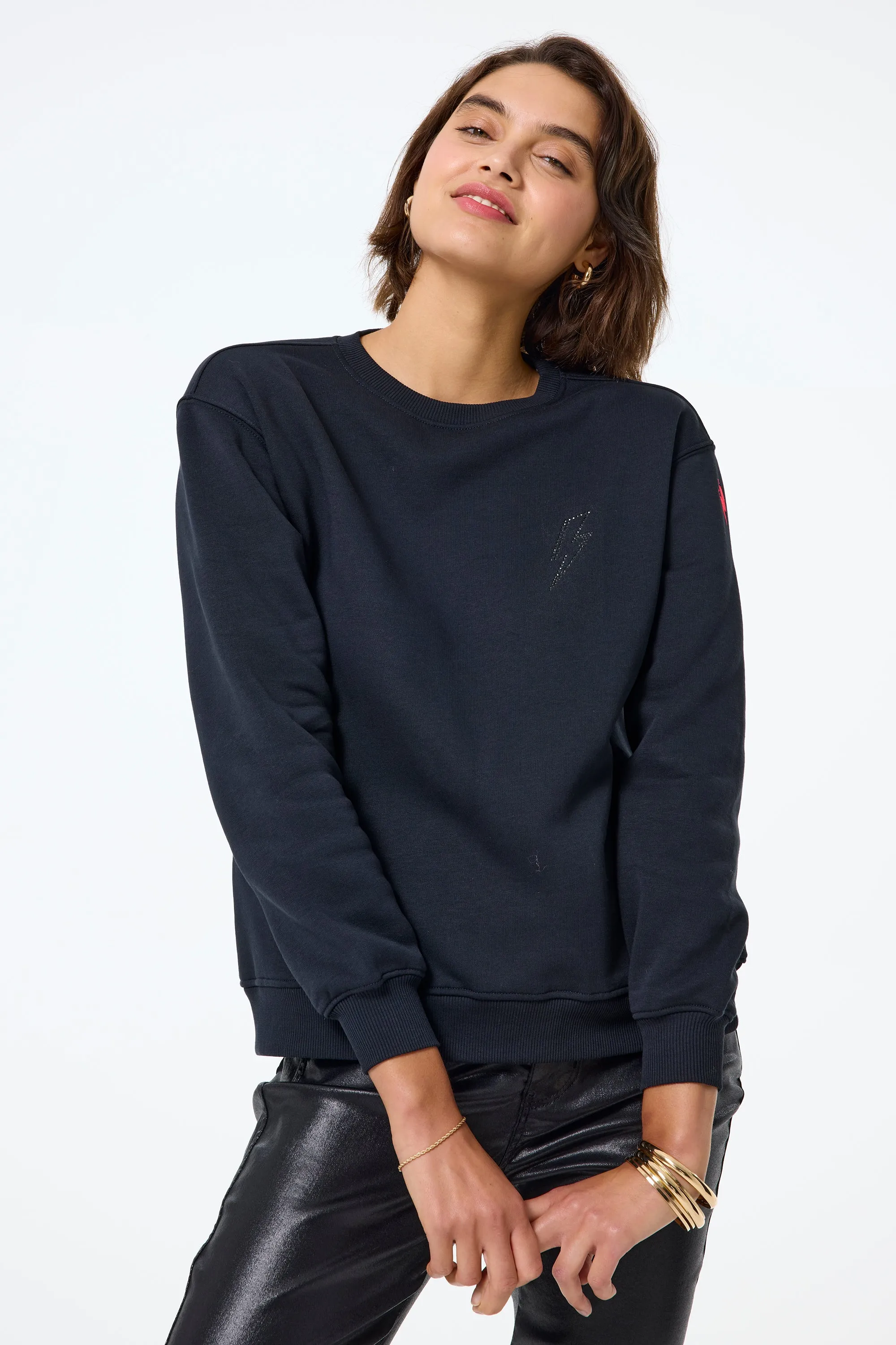 Washed Black with Studded Lightning Bolt Oversized Sweatshirt