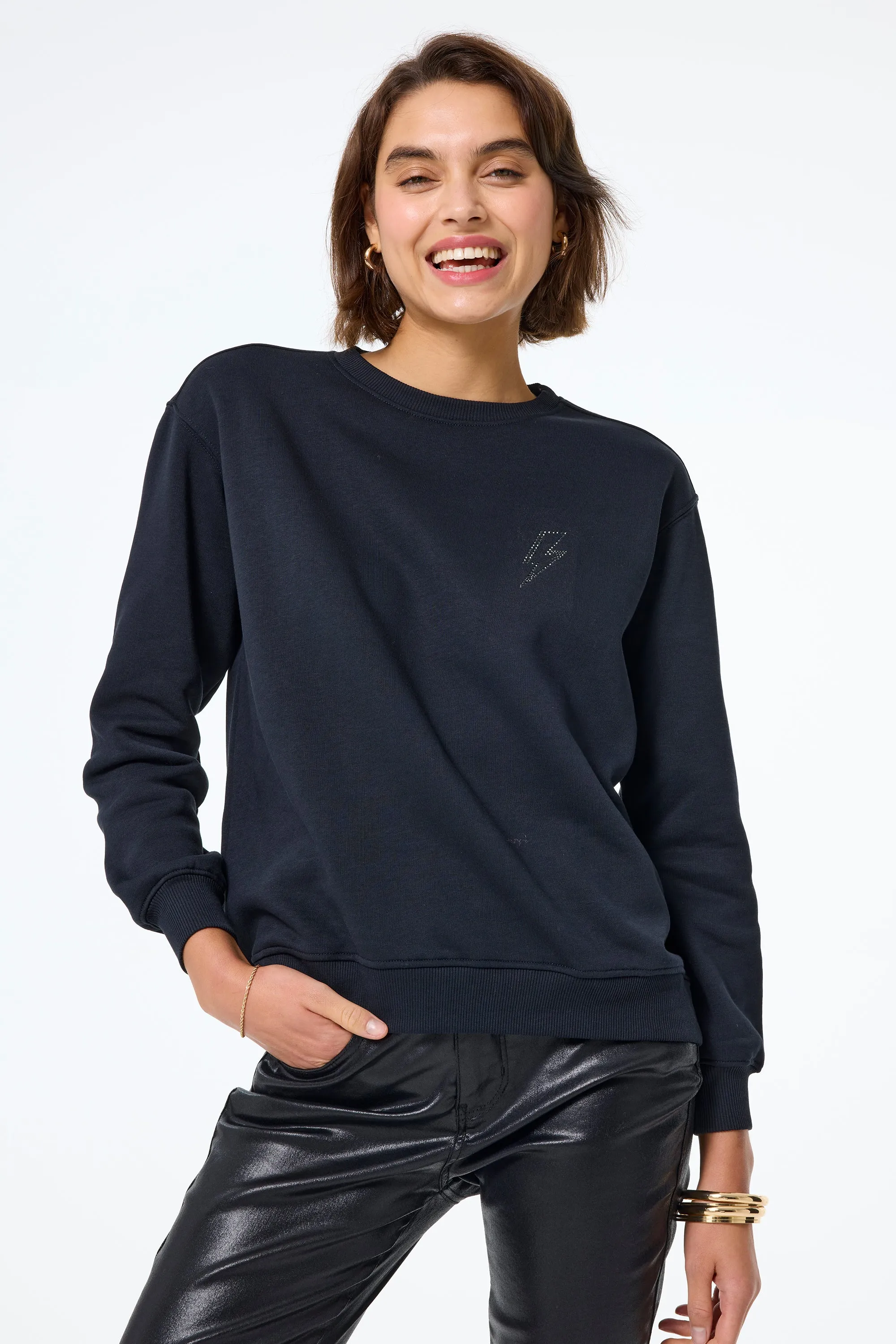 Washed Black with Studded Lightning Bolt Oversized Sweatshirt