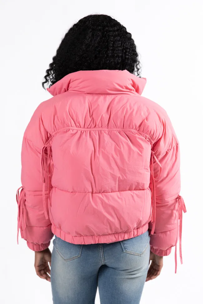 Where You'll Find Me Pink Bow Sleeve Puffer Jacket SALE