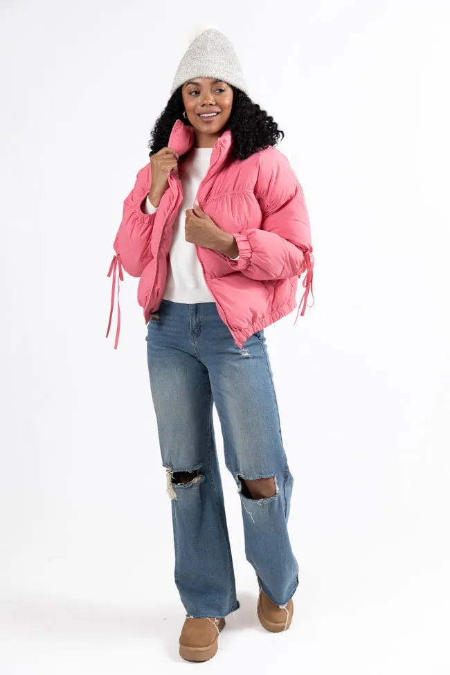 Where You'll Find Me Pink Bow Sleeve Puffer Jacket SALE