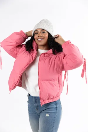 Where You'll Find Me Pink Bow Sleeve Puffer Jacket SALE