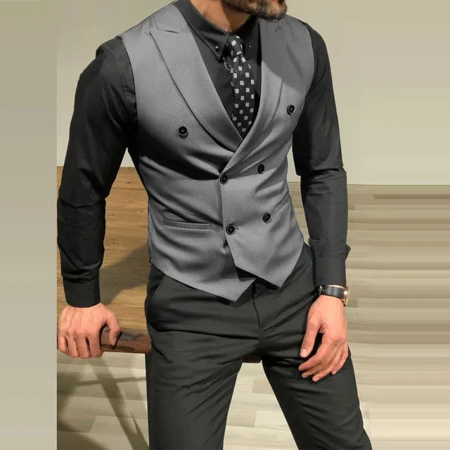 Wiaofellas New Winter Men's Waistcoat Double Breasted Coats 2024 Man Business Vest Jackets Men Casual Simple Slim Wedding Waistcoat Outwear