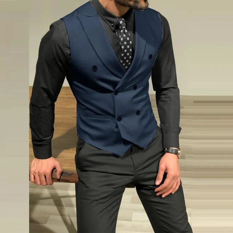 Wiaofellas New Winter Men's Waistcoat Double Breasted Coats 2024 Man Business Vest Jackets Men Casual Simple Slim Wedding Waistcoat Outwear