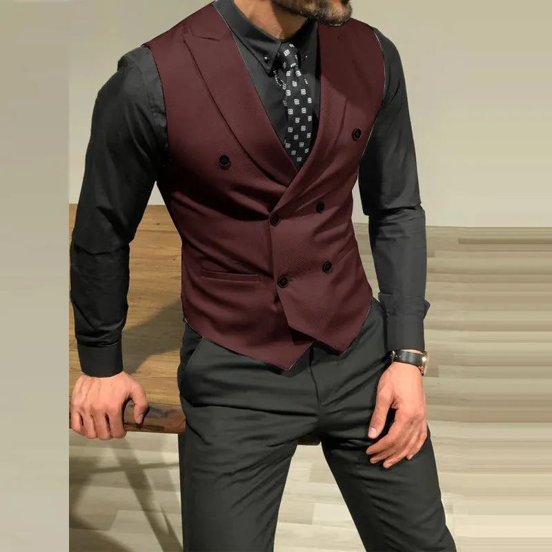 Wiaofellas New Winter Men's Waistcoat Double Breasted Coats 2024 Man Business Vest Jackets Men Casual Simple Slim Wedding Waistcoat Outwear