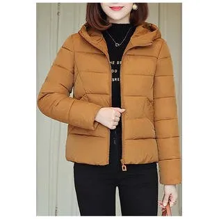 Women Hood Solid Colored Padded Winter Jacket - WJC23642