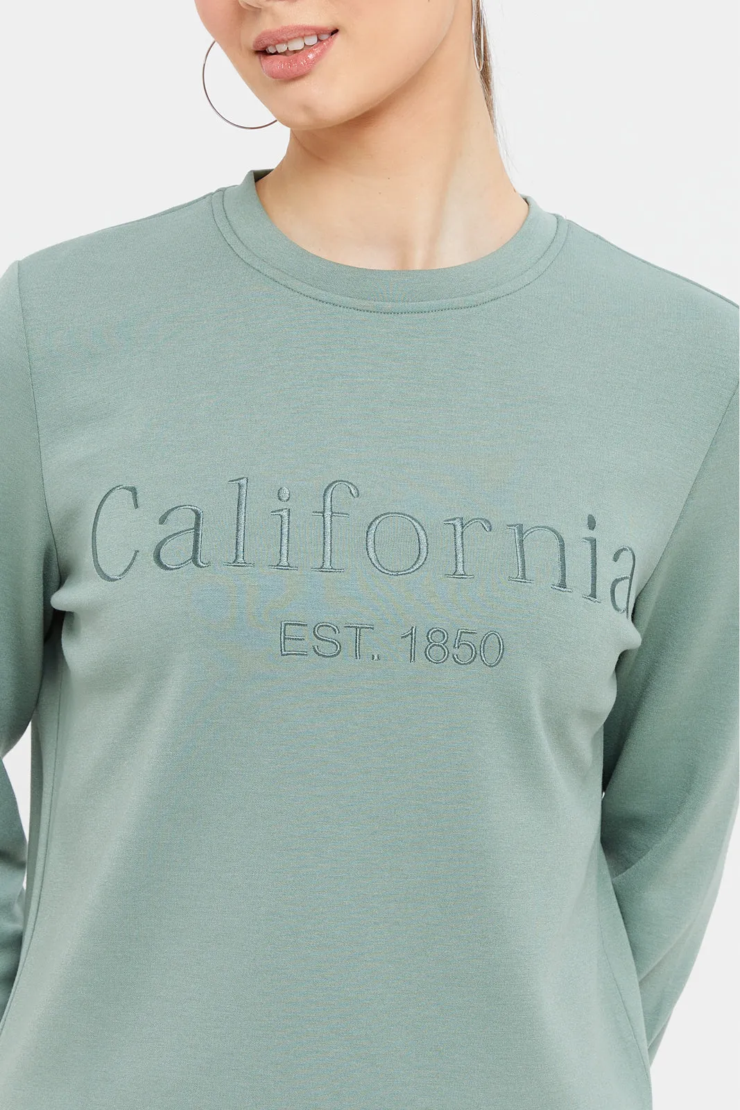 Women Mint Embroidered Sweatshirts