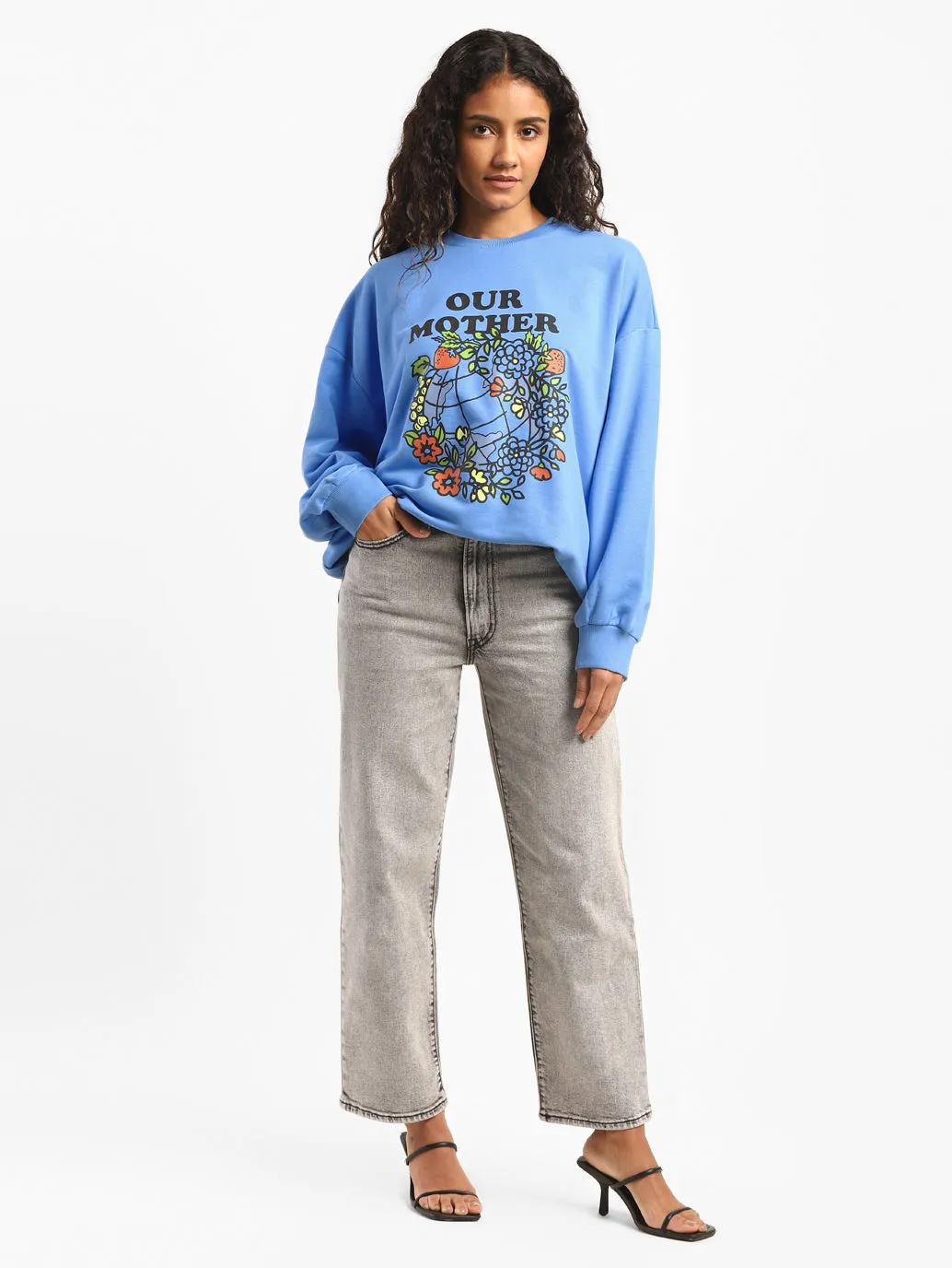 Women's Blue Crew Neck Sweatshirts