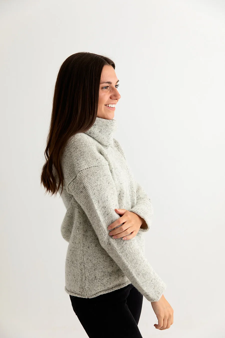 Womens Chunky Cowl neck jumper - Light limestone