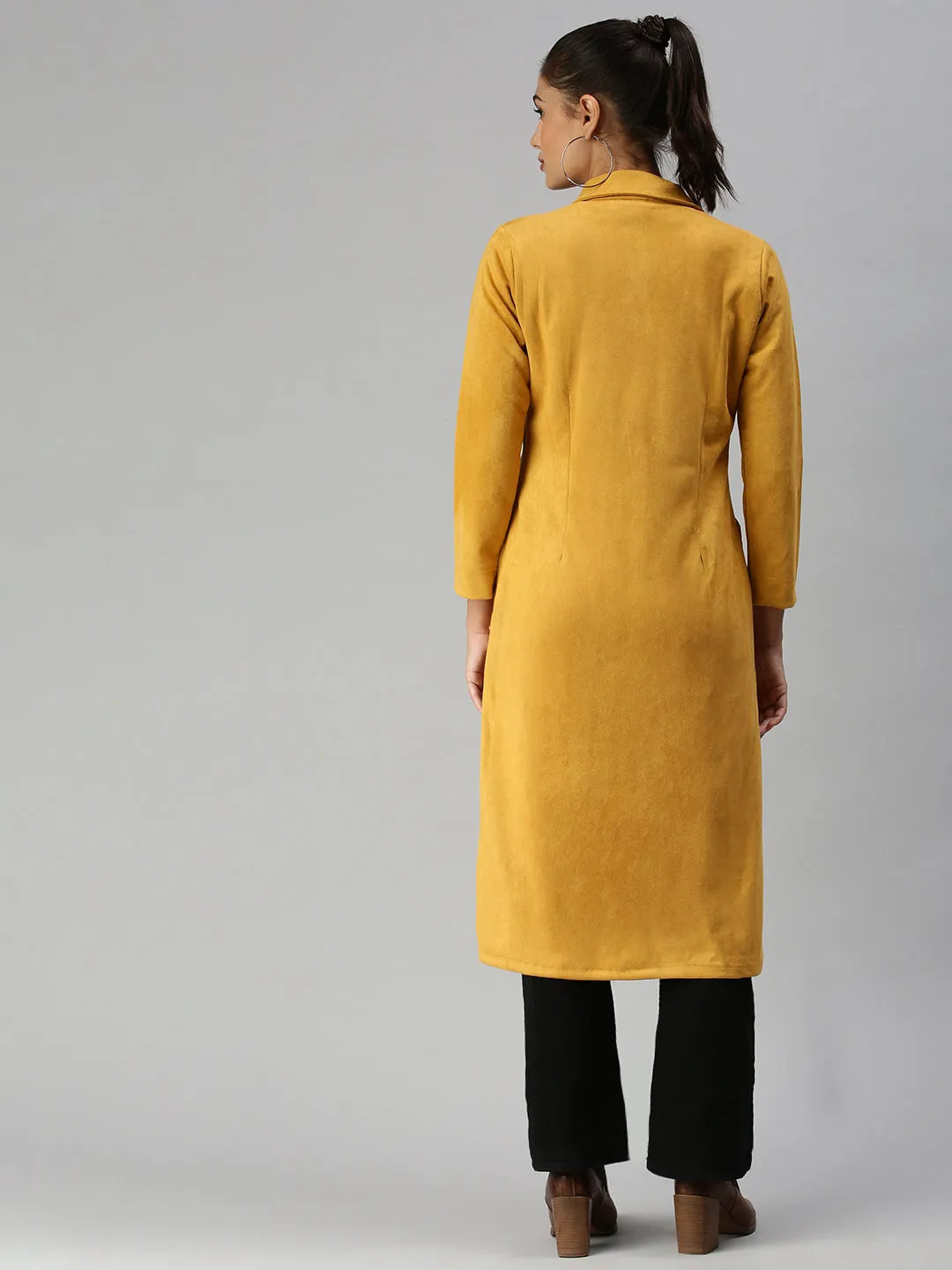 Women's Mustard Solid Duster Jacket Jackets