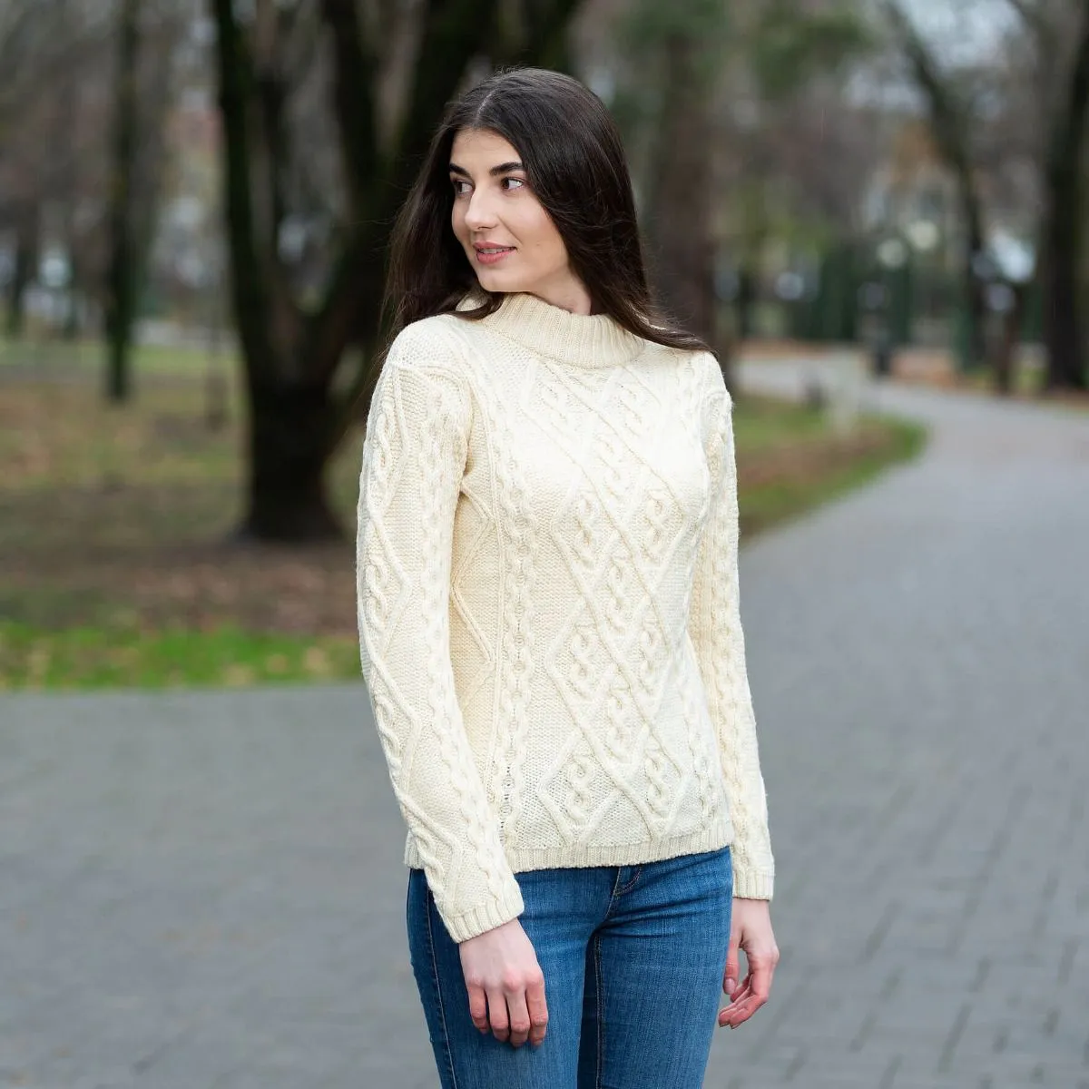 Women's Wool Cable Knit Aran Sweater